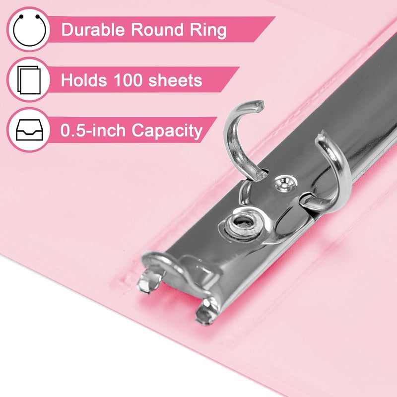 SUIN 0.5-inch 3-Ring Binder with 2 Interior Pockets, 0.5'' Basic Binders Holds US Letter Size 8.5'' x 11''for Office/Home/Back to School, 6 Pack (Pink) - Image 3